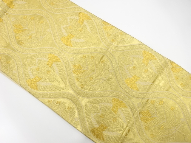 JAPANESE KIMONO / ANTIQUE FUKURO OBI / SILK / WOVEN PINE & CRANES